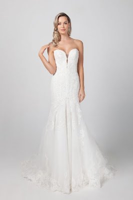 Michelle Roth Strapless Fit and Flare Lace Off-shoulder Bridal Dress