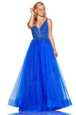 Beaded Tulle Prom Dress Amarra Royal Blue Color