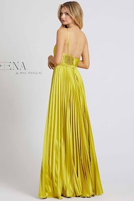 Pleated jump suit evening dress Ieena For Mac Duggal Chartreuse Color Back Side