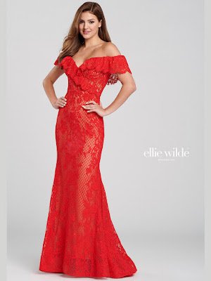 Ellie Wilde Off-shoulder Red Color Prom dress