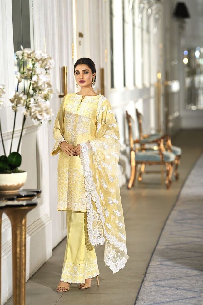 Nishatlinen Unstitched Luxury Yellow Suit