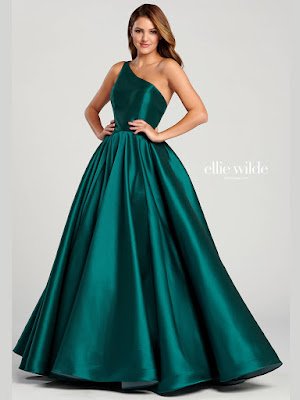 Ellie Wilde One-shoulder ball Gown emerald prom dress