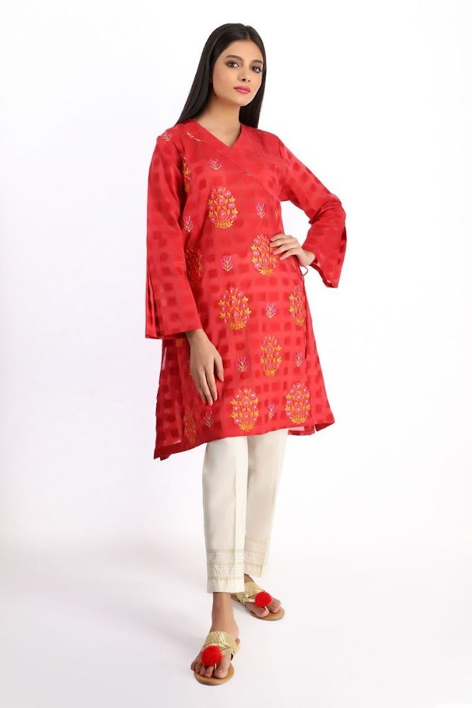 khaadi Red embroidered kurta