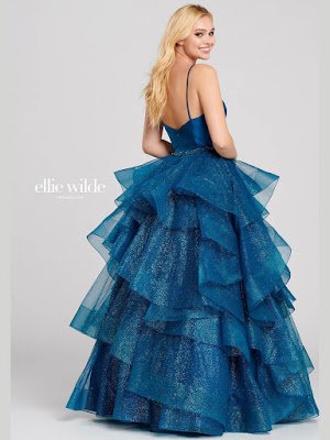 Ellie Wilde Tiered Ball Gown Navy blue prom dress back side