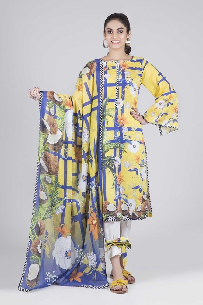 Bonanza Satrangi Yellow & Blue Lawn suit
