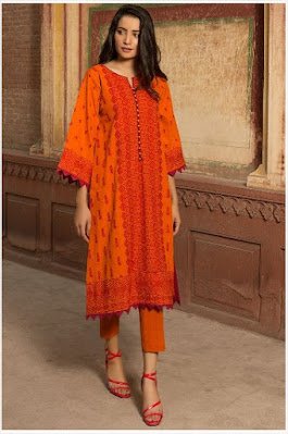 warda winter single shirt khaddar chikan Kari suit orange colour