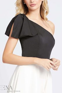 One Shoulder Black/white Dress Front Design