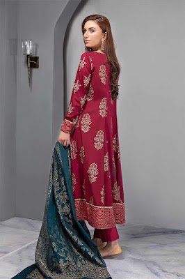 Maria B Embroidered Long Maroon Color Dress back design