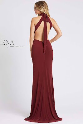 Open Back High Neck Long Ieena For Mac Guggal Evening dress Burgundy color Back side
