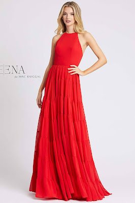 High neck evening dress Ieena For Mac Duggal red color front side