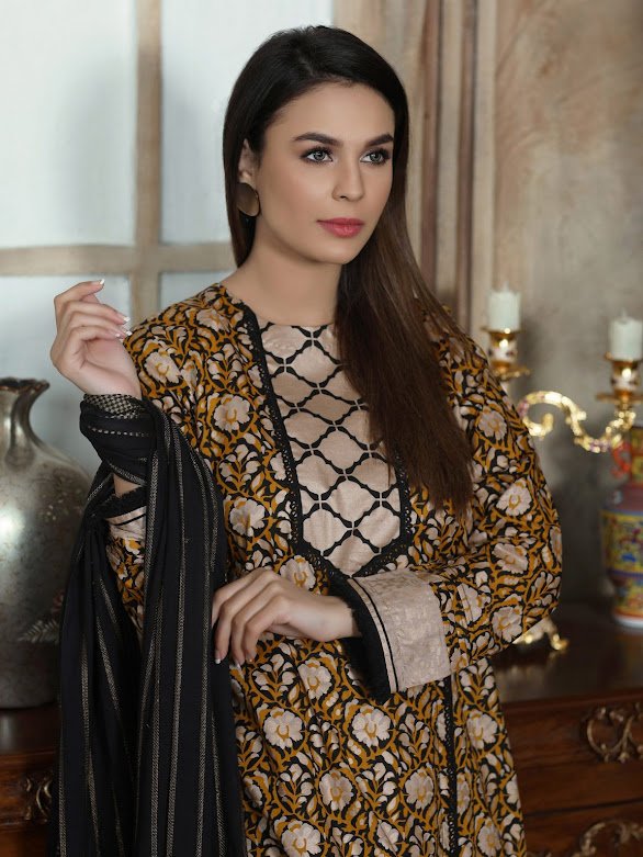 Limelight unstitched lawn shirt Gold pasting printed