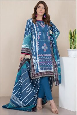 Warda blue color khaddar print embroidered 3 PC suit