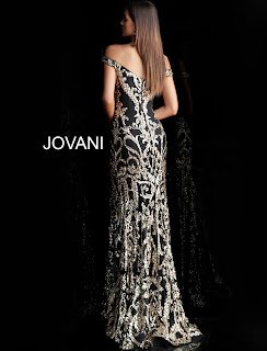 Black/Green Off the Shoulder Embellished Jovani Red Carpet Dress