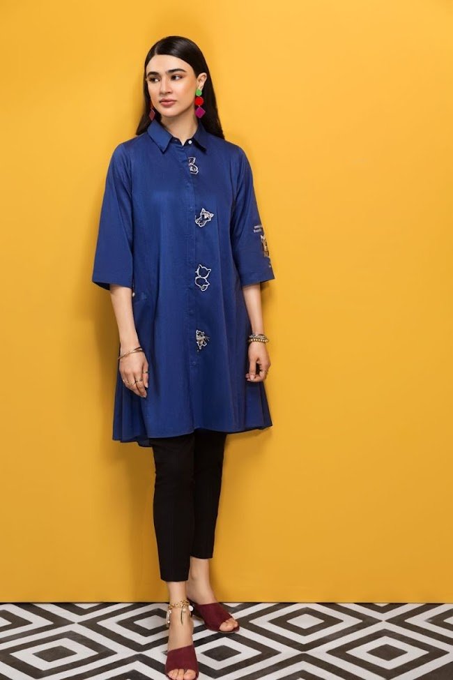 Nishatlinen Navy Blue Lawn Shirt