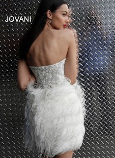 Ivory Strapless Feather Red Carpet Jovani Short Dress back design