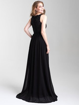 V-neck Madison James Prom Dress Black color Back side