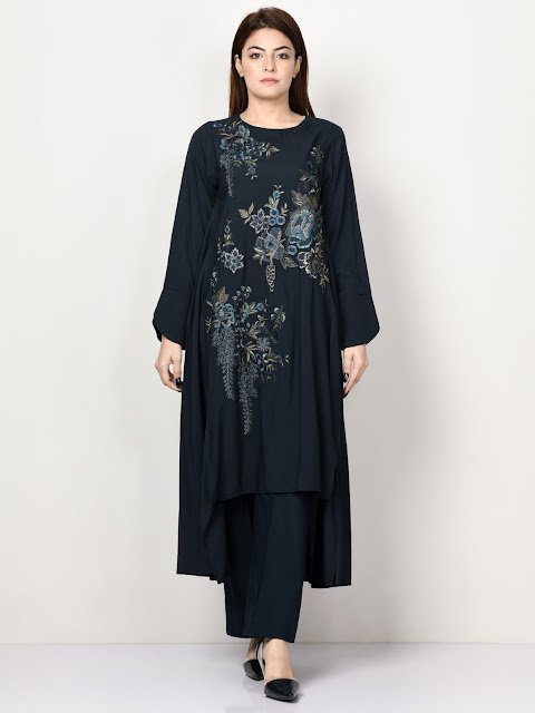 Limelight winter embroidered ready to wear Black long shirt