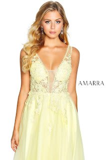 Appliqued Bodic Prom Dress Amarra Soft Yellow Color