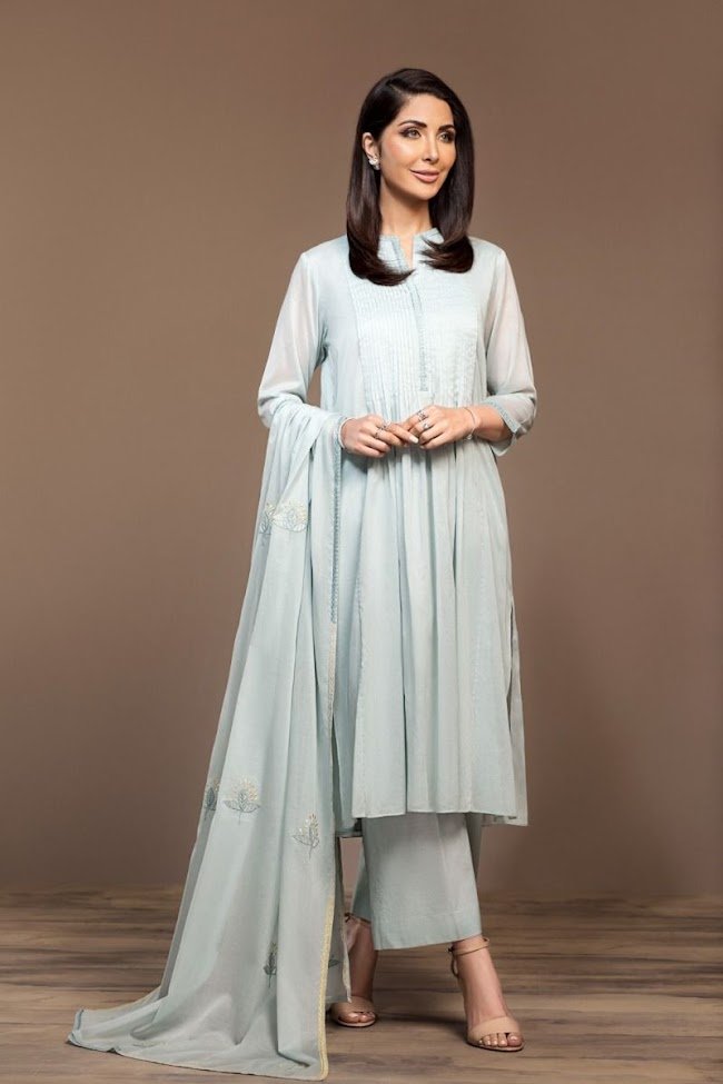 Nishatlinen Embroidered Aqua Lawn Suit