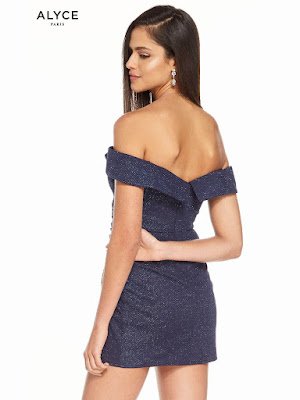 Off The Shoulder Alyce Paric Homecoming Short Dress Navy Color Back Side