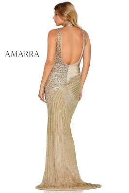 Amarra choker beaded Gold Prom dress back side
