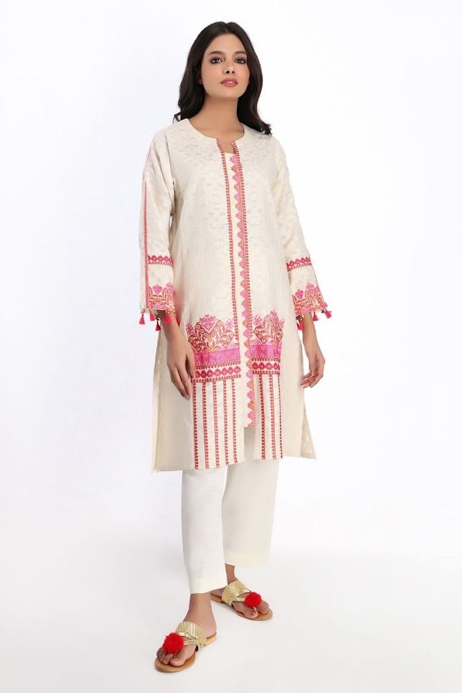 khaadi beige embroidered kurta