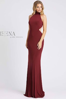 Open Back High Neck Long Ieena For Mac Guggal Evening dress Burgundy color