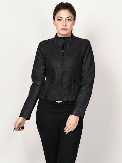 limelight winter wear women black leather jakcet