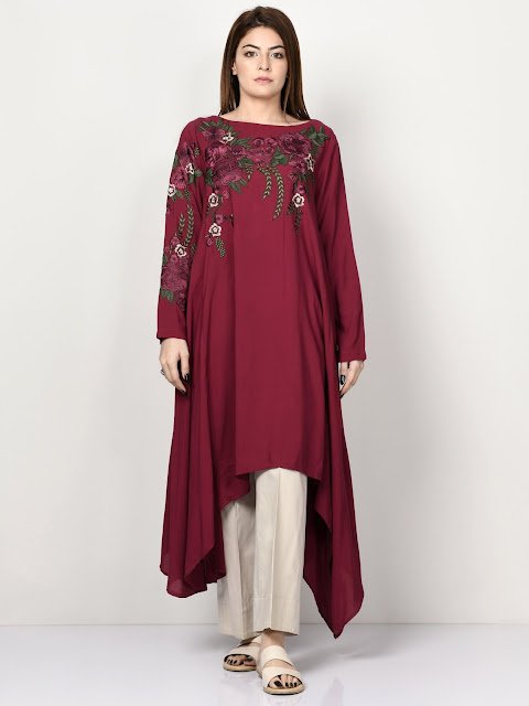 Limelight maroon color emroidered stone shirt winter shirt