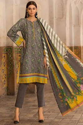 Warda Printed Khaddar shirt dupatta suit with grey color winter unstitched collection