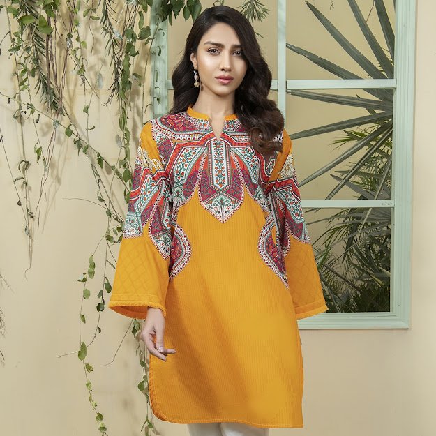 Limelight lawn summer mustard color printed shirt