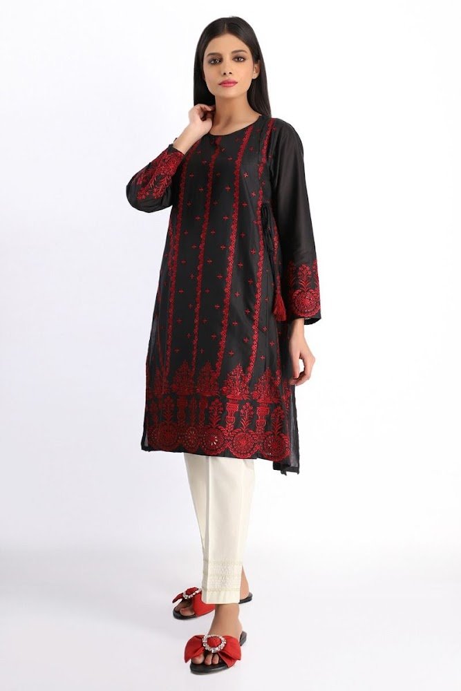 Khaadi red & black printed kurta
