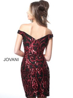 Black-Red Color Off Shoulder Jovani Red Carpet Short Dress