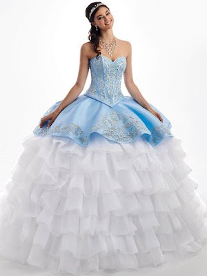 Mary's Quinceanera New Ball Gown Ice Blue/white Dress