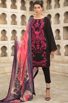 warda winter collection peach pink colour suit with printed shawl