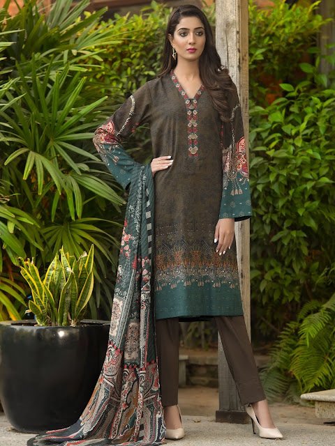 Limelight winter unstitched 3 piece khaddar suit brown colour with wool shawl