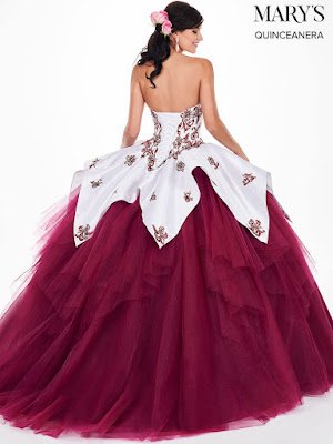 Cap Sleeves Mary's Quinceanera Ball Gown Design Light/Jade Color Dress back design