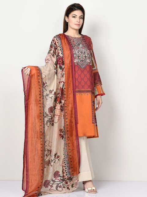 Limelight Red Color Printed cambric suit winter pret collection