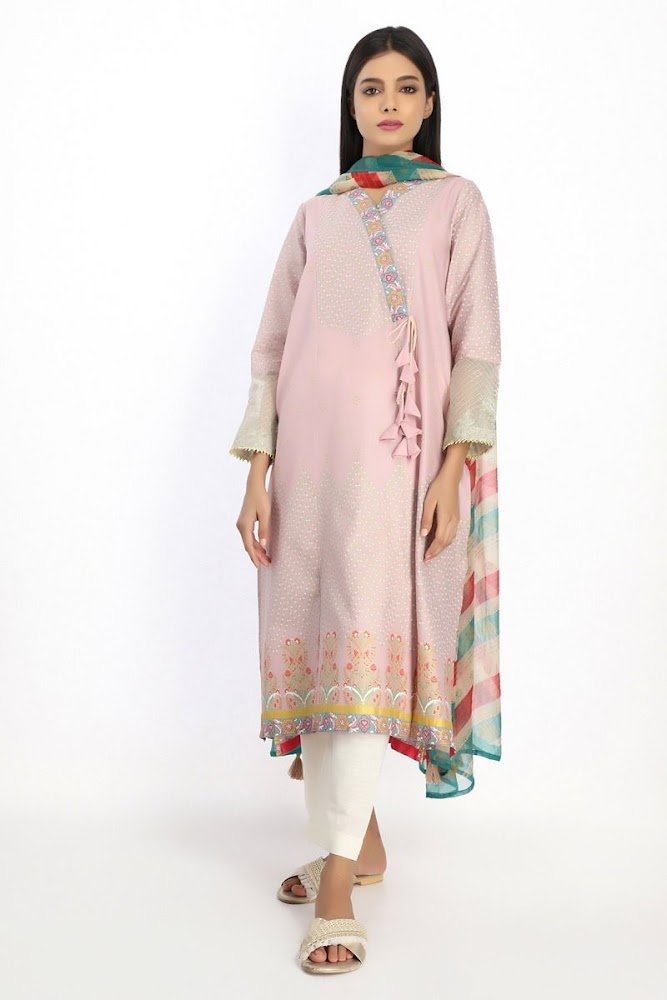Khaadi embroidered kurta with pink color dupatta