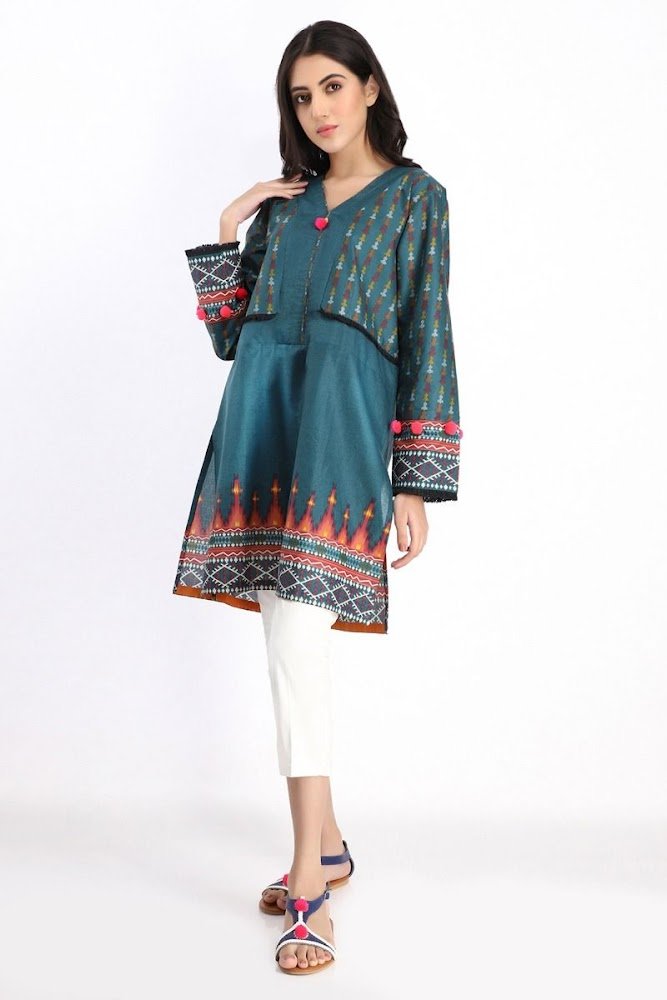 khaadi green printed kurta