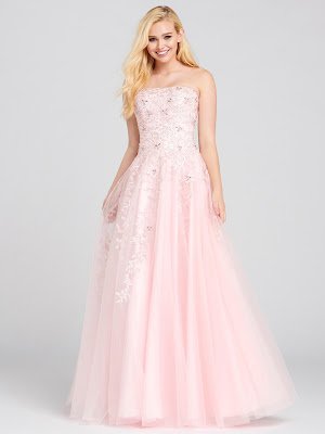 Ellie Wilde Strapless a-line pink color prom dress