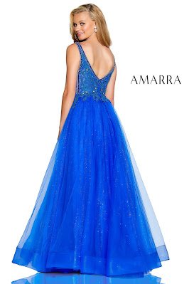 Beaded Tulle Prom Dress Amarra Royal Blue Color Back side