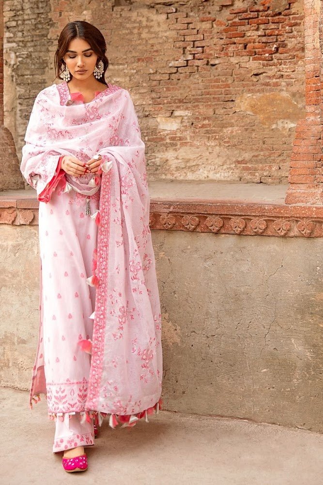 Gul Ahmed White & Pink Suit embroidered jacquard