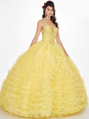 New v-neck Ball Gown Mary's Quinceanera Design Yellow Color Dress: