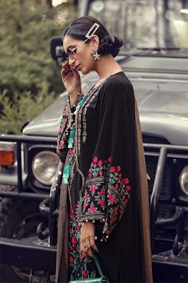 Maria B winter unstitched linen Black Color dress