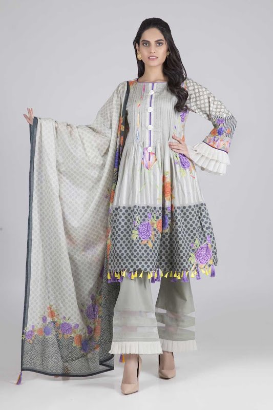 Bonanza Satrangi lawn suit white & purple color