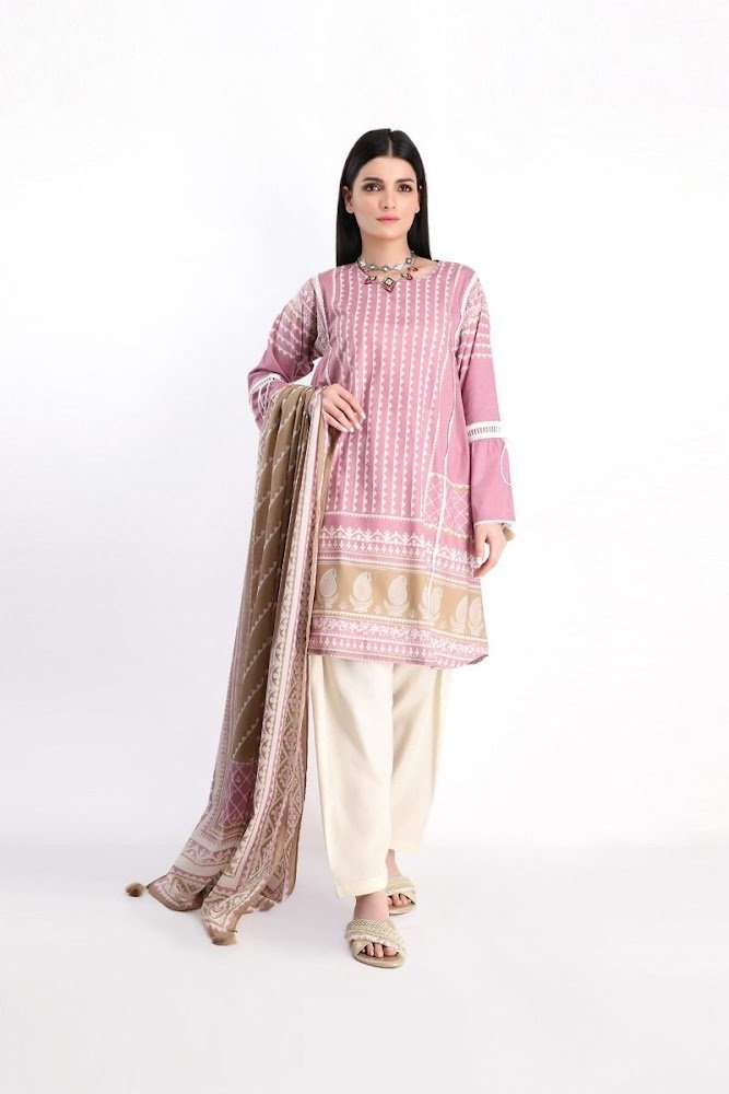 khaadi pink Lawn pirnted shirt dupatta