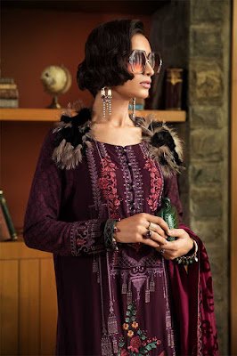 Maria b winter unstitched Purple color linen suit front design