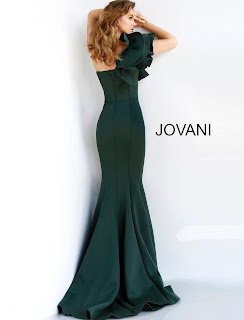 Drak Green One Shoulder Fitted Scuba Red Carpet Jovani Dress back design