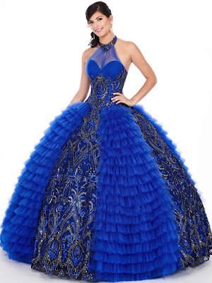 High Neckline Halter Royal/Gold Color Ball Gown Mery's Quinceanera Dress
